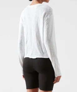 Slub Jersey Long Sleeve Destroyed Wash Crop Tee - White