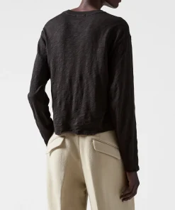 Slub Jersey Long Sleeve Destroyed Wash Crop Tee - Black