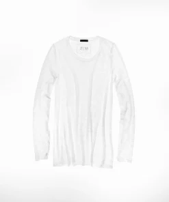 Slub Jersey Long Sleeve Destroyed Wash Tee - White