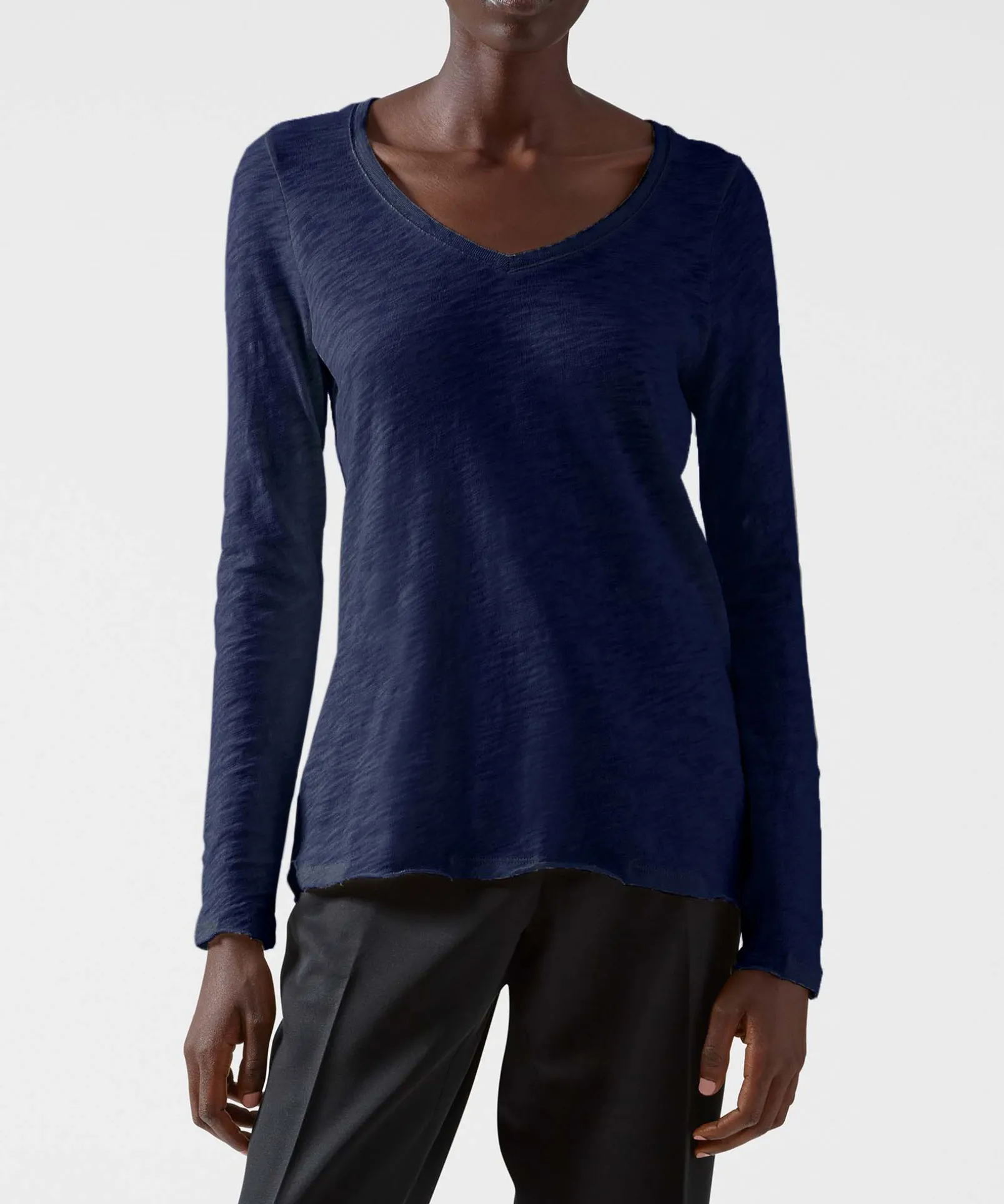 Slub Jersey Long Sleeve V-Neck Tee - Midnight