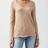 Slub Jersey Long Sleeve V-Neck Tee - Camel
