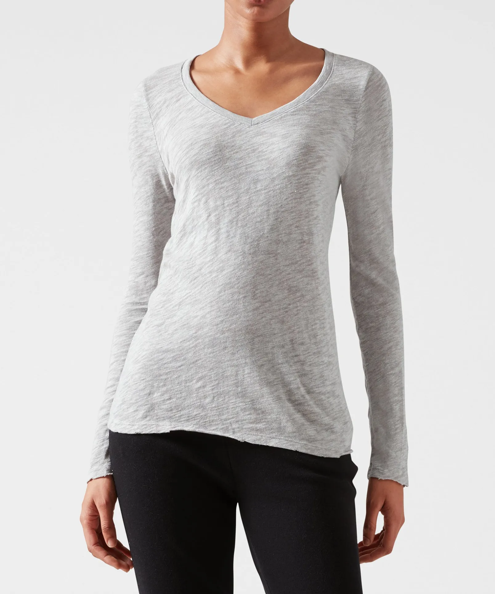 Slub Jersey Long Sleeve V-Neck Tee - Heather Grey