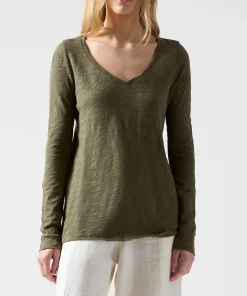 Slub Jersey Long Sleeve V-Neck Tee - Army