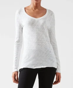 Slub Jersey Long Sleeve V-Neck Tee - White