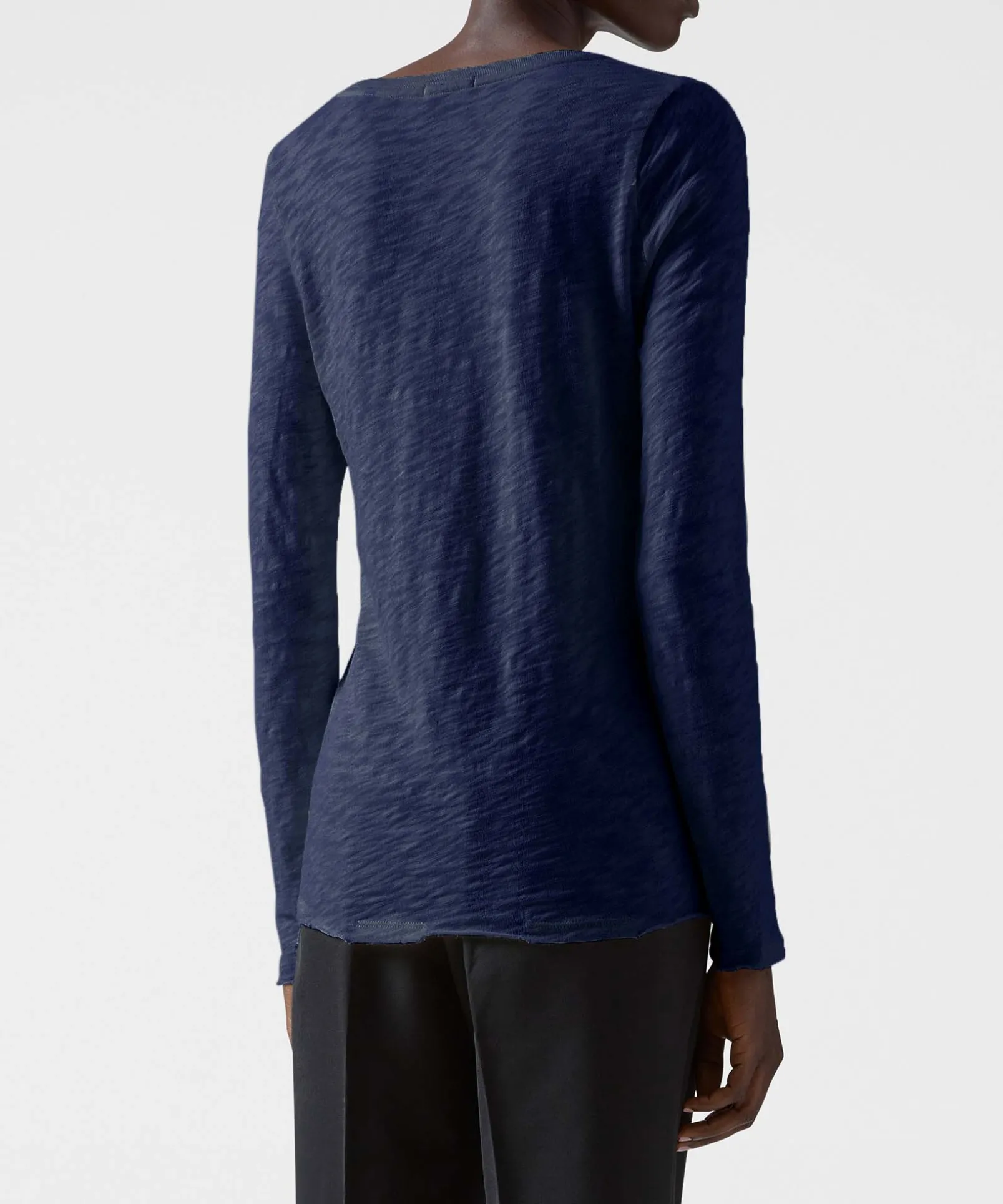 Slub Jersey Long Sleeve V-Neck Tee - Midnight