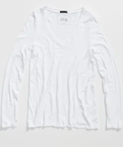 Slub Jersey Long Sleeve V-Neck Tee - White