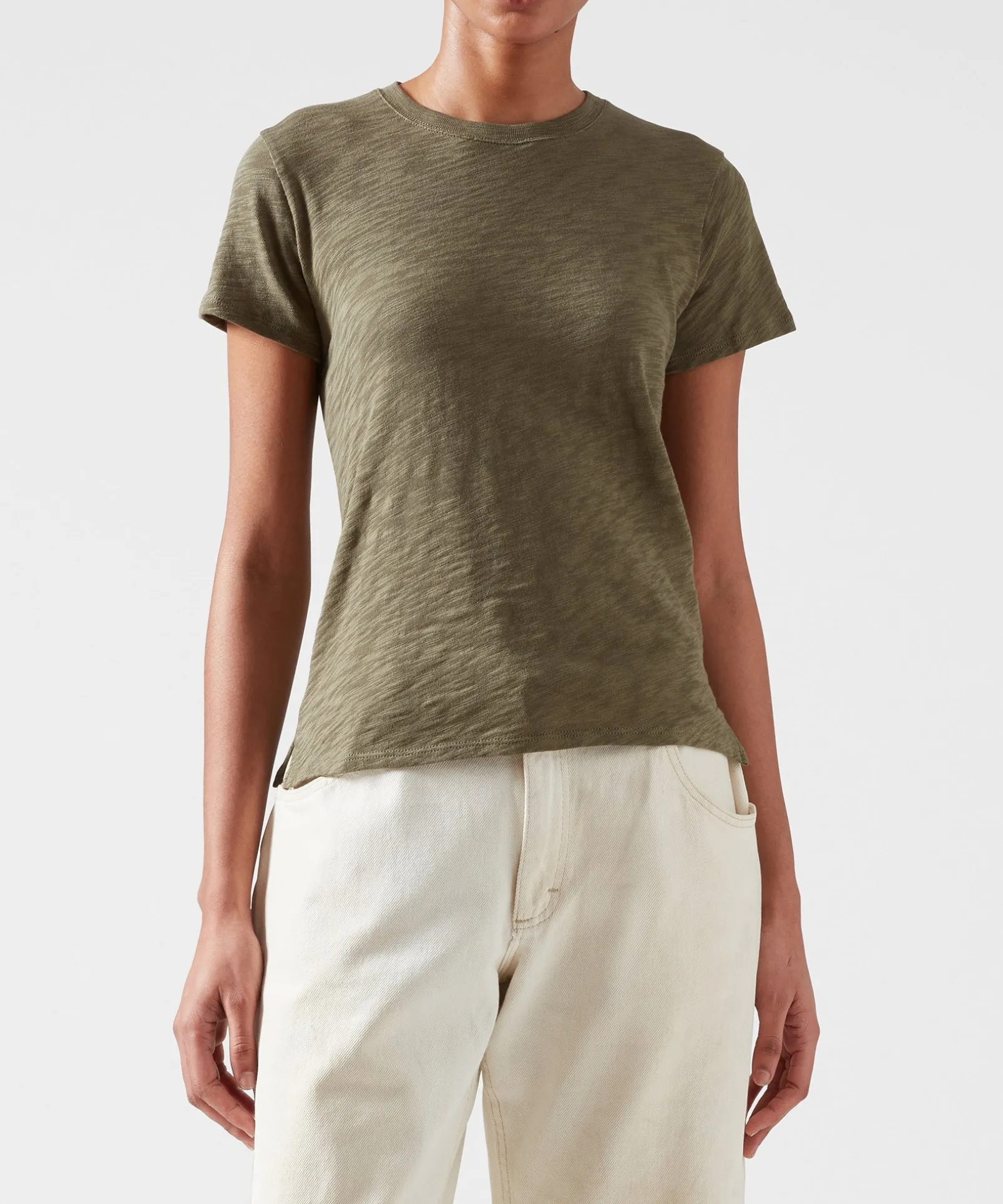 Slub Jersey Schoolboy Crew Neck Tee - Army