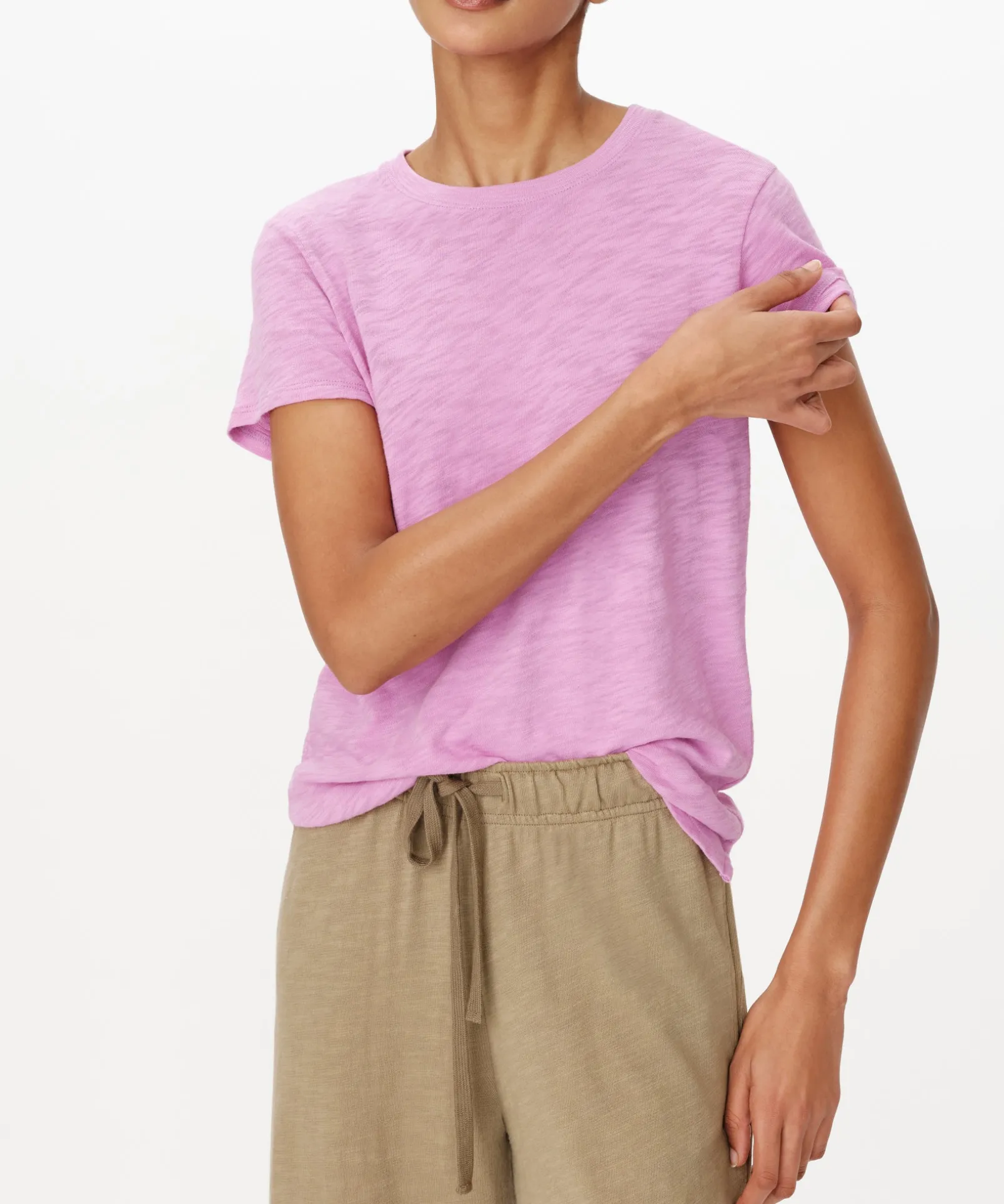 Slub Jersey Schoolboy Short Sleeve Crew Neck Tee - Petunia