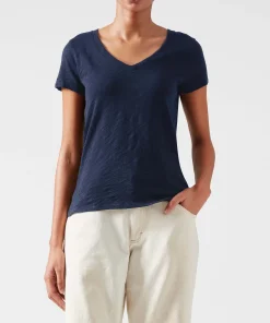 Slub Jersey Schoolboy V-Neck Tee - Midnight