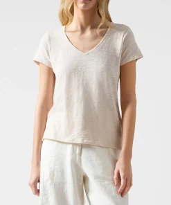 Slub Jersey Schoolboy V-Neck Tee - Tan