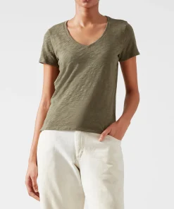 Slub Jersey Schoolboy V-Neck Tee - Army