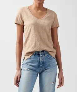 Slub Jersey Schoolboy V-Neck Tee - Camel