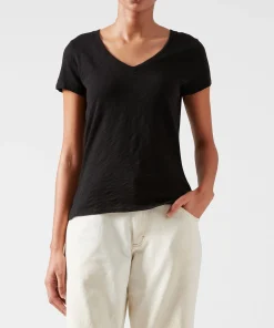 Slub Jersey Schoolboy V-Neck Tee - Black