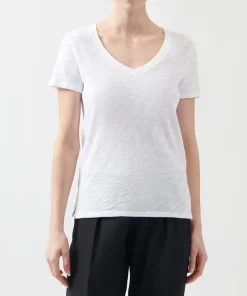 Slub Jersey Schoolboy V-Neck Tee - White