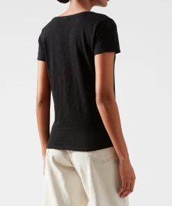 Slub Jersey Schoolboy V-Neck Tee - Black