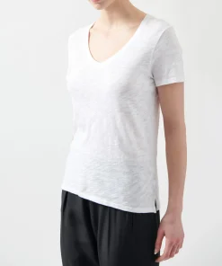 Slub Jersey Schoolboy V-Neck Tee - White