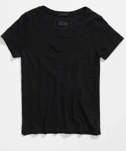 Slub Jersey Schoolboy V-Neck Tee - Black