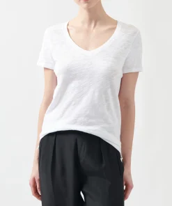 Slub Jersey Schoolboy V-Neck Tee - White