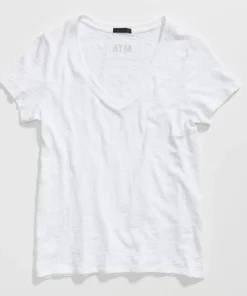 Slub Jersey Schoolboy V-Neck Tee - White