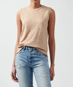 Slub Jersey Sleeveless Schoolboy Tee - Camel