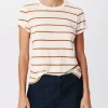 Slub Jersey Stripe Schoolboy Short Sleeve Crew Neck Tee - Irish Cream-Cornelian Stone