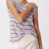 Slub Jersey Stripe Schoolboy Short Sleeve Crew Neck Tee - Skyflower-Cornelian Stone