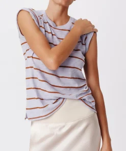 Slub Jersey Stripe Schoolboy Short Sleeve Crew Neck Tee - Skyflower-Cornelian Stone