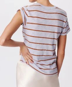 Slub Jersey Stripe Schoolboy Short Sleeve Crew Neck Tee - Skyflower-Cornelian Stone