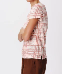 Slub Jersey With Crosshatch Schoolboy Short Sleeve Crew Neck Tee - Faded Rosewood-Chalk