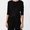 Slub Jersey With Foil Long Sleeve Crop Tee - Black-Black