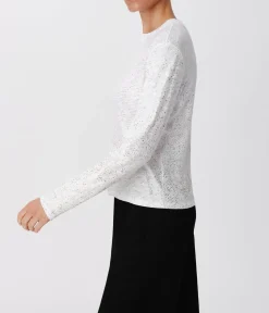 Slub Jersey With Foil Long Sleeve Crop Tee - White-Gold