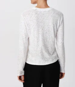 Slub Jersey With Foil Long Sleeve Crop Tee - White-Gold