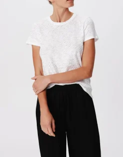 Slub Jersey With Foil Schoolboy Short Sleeve Crew Neck Tee - White-Gold