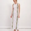 Slub Jersey With Paintstroke Sleeveless Maxi Dress - White-Multi
