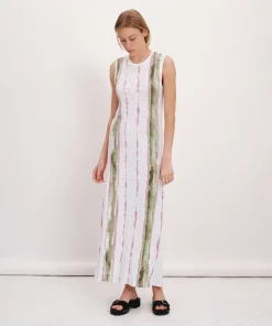 Slub Jersey With Paintstroke Sleeveless Maxi Dress - White-Multi
