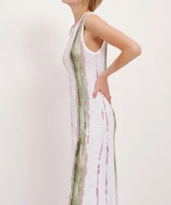 Slub Jersey With Paintstroke Sleeveless Maxi Dress - White-Multi