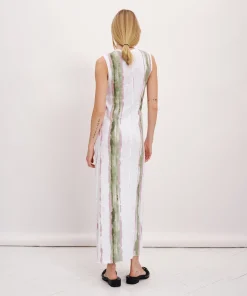 Slub Jersey With Paintstroke Sleeveless Maxi Dress - White-Multi