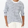 Slub Jersey With Stripe Long Sleeve Destroyed Wash Crop Tee - White-Midnight