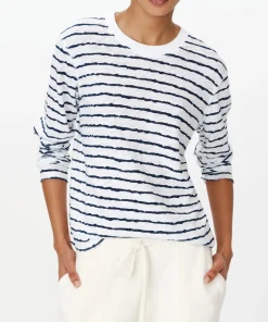 Slub Jersey With Stripe Long Sleeve Destroyed Wash Crop Tee - White-Midnight