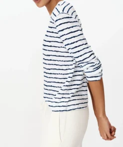 Slub Jersey With Stripe Long Sleeve Destroyed Wash Crop Tee - White-Midnight