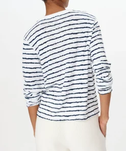 Slub Jersey With Stripe Long Sleeve Destroyed Wash Crop Tee - White-Midnight