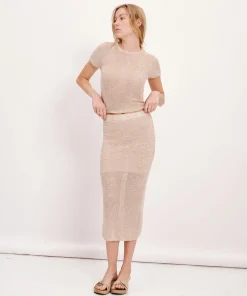 Spacedyed Cotton Linen Blend Midi Skirt - Morning Mist Multi