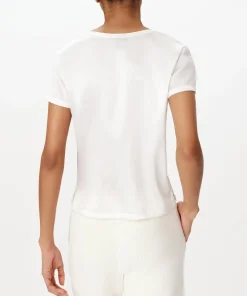 Stretch Charmeuse V-Neck Tee - White