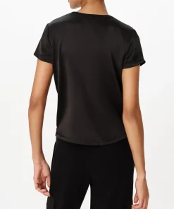 Stretch Charmeuse V-Neck Tee - Black