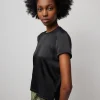 Stretch Satin Short Sleeve Tee - Black