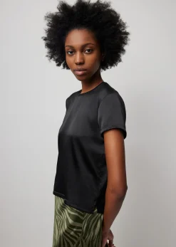 Stretch Satin Short Sleeve Tee - Black