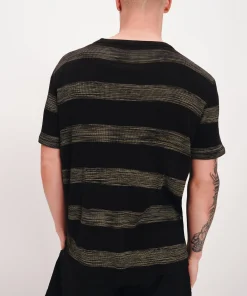 2X1 Rib With Sunbleached Stripe Short Sleeve Crew Neck Tee - Black